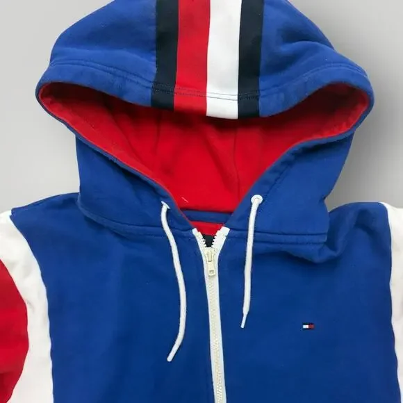 Tommy Hilfiger Hoodie Full Zip Large Color Block Flag Retro 90s Blue Red White - Picture 3 of 6